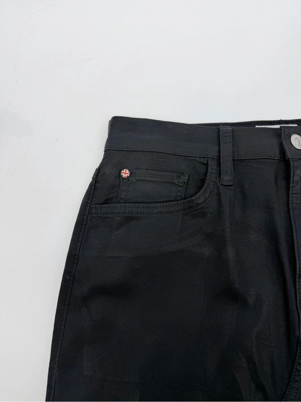 Hudson Black Coated Denim Midi Maxi Fashion Skirt Front Slit Size 28